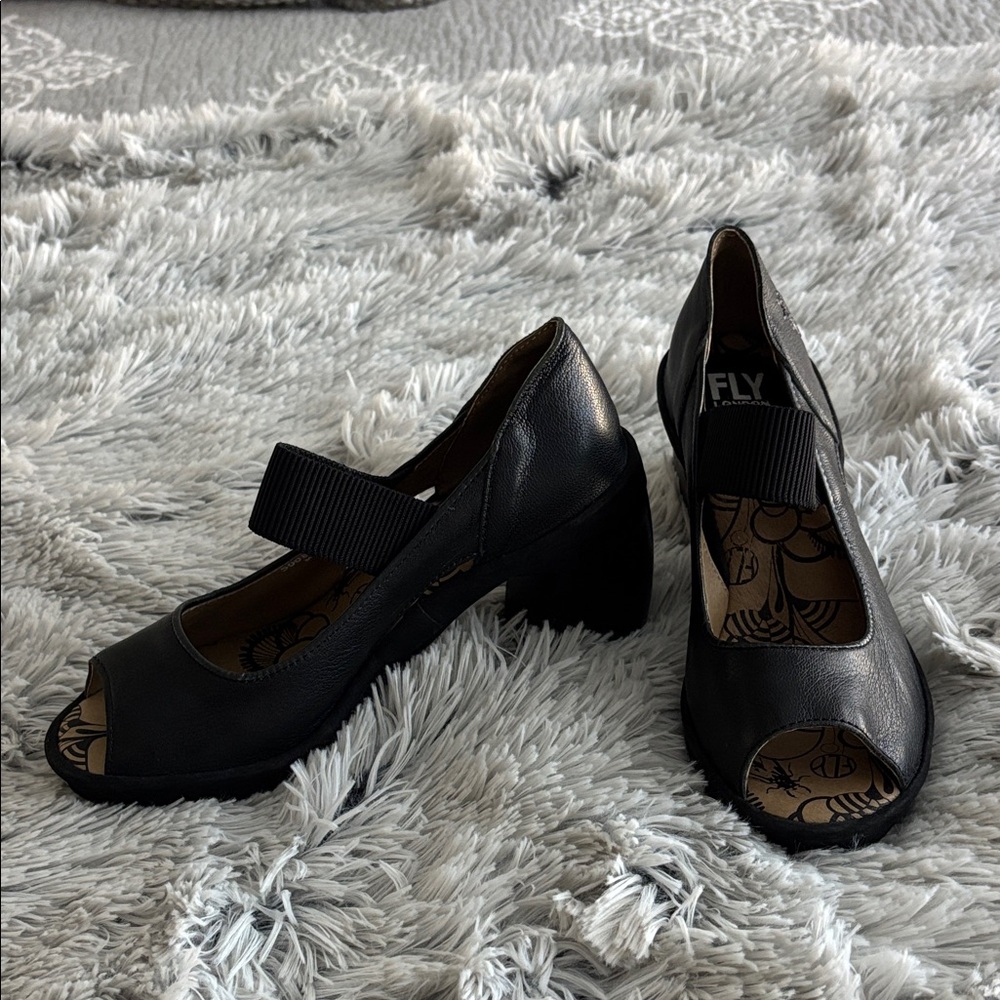 Fly London Black Peep Toe Heels